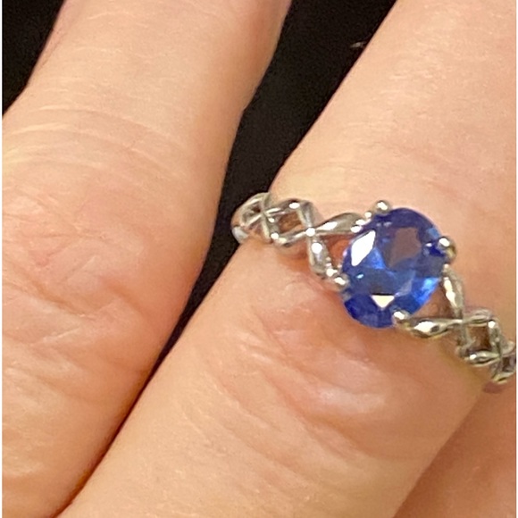 Blue Lab Created Spinel, Rhodium over .925 Sterling Silver ring. Size 7.0 - Picture 2 of 4